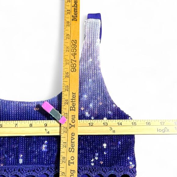 Charlotte Russe Babydoll Mini Sequin Crochet Dress L Purple Whimsigoth Fairy Y2K - Picture 10 of 14